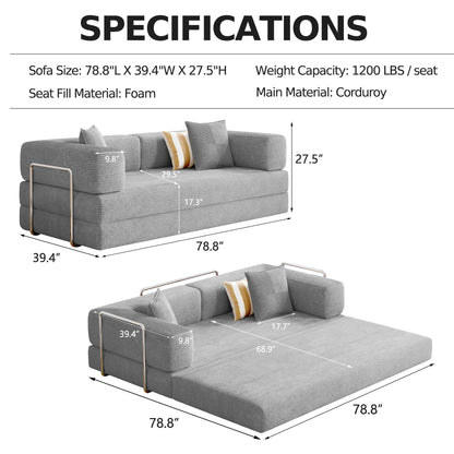 Convertible Sleeper Sofa Bed,Compressed Floor Boneless Couch,Modular Modern Corduroy Sofa for Living Room Bedroom -with Fixed-Shape Frame and Support Armrest,Easy Assembly(Green)