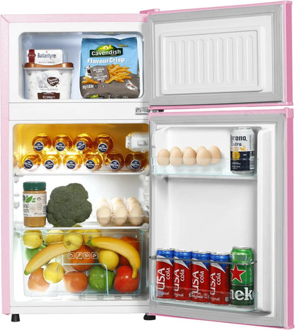 HUMSURE 3.2 Cu.Ft Pink Mini Fridge With Freezer, Compact Dorm Refrigerator, 2 Doors for Bedroom, Office, Kitchen, Apartment