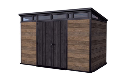 Keter Signature 11x7 ft. Durable Resin Outdoor Storage Shed With Heavy Duty Floor and Locking Door, Walnut