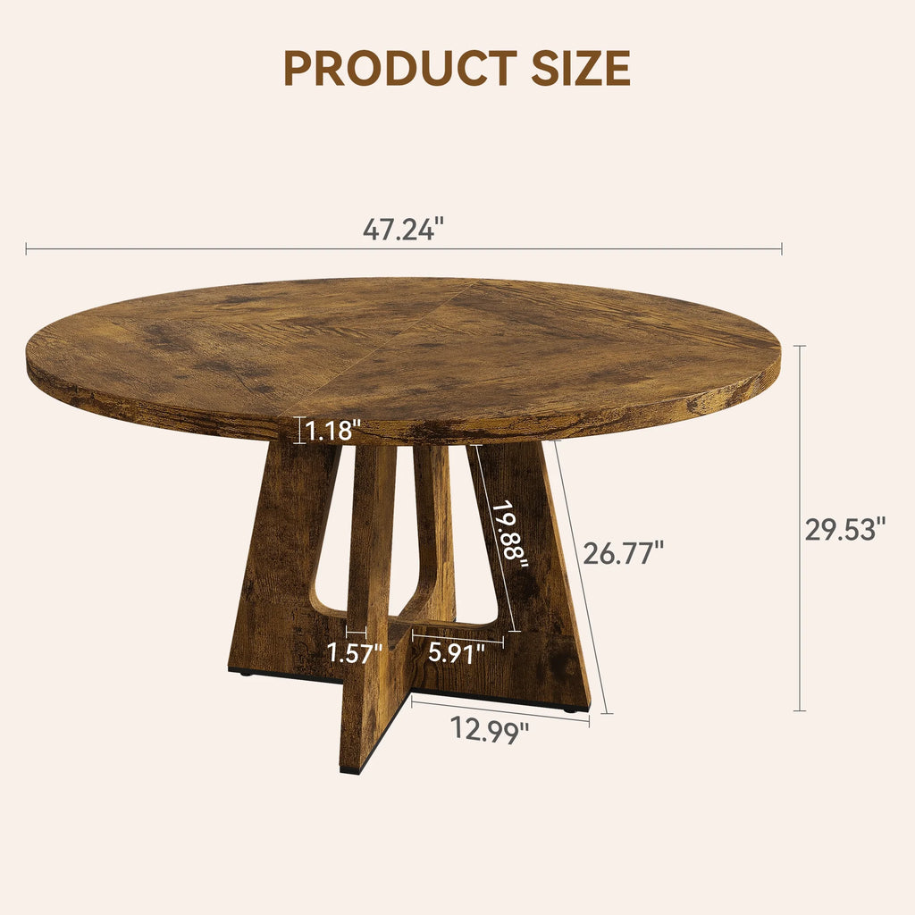 47'' Round Large Dining Table Set for 4 to 6,Mid Century Wood Dinner Table with Wide Tabletop and Cross Base,Dining Room Table for Home Dining Room or Living Room (No Chairs)
