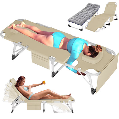 Slsy Folding Lounge Chair, 5-Position Adjustable Outdoor Reclining Chair, Folding Sleeping Bed Cot, Folding Chaise Lounge Chair for Pool Beach Patio Sunbathing