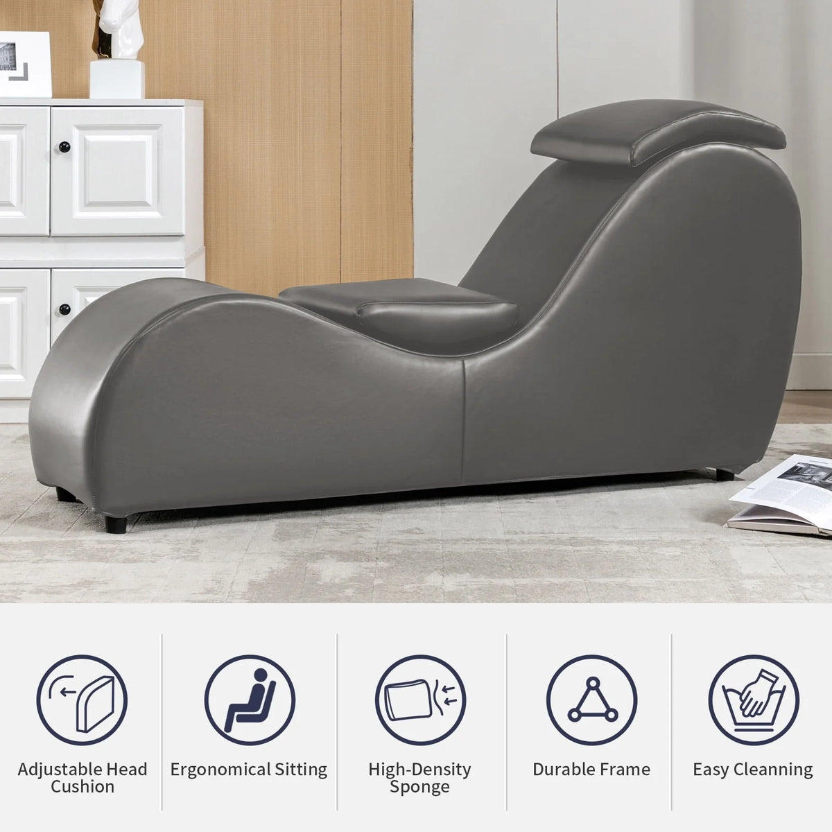 MUZZ Yoga Chair,Curved Yoga Chaise Lounge for Adults Stretching Exercising Relaxing,Chaise Lounge Chair with Adjustable Mats for Living Room Apartment Indoor(Dark Grey)