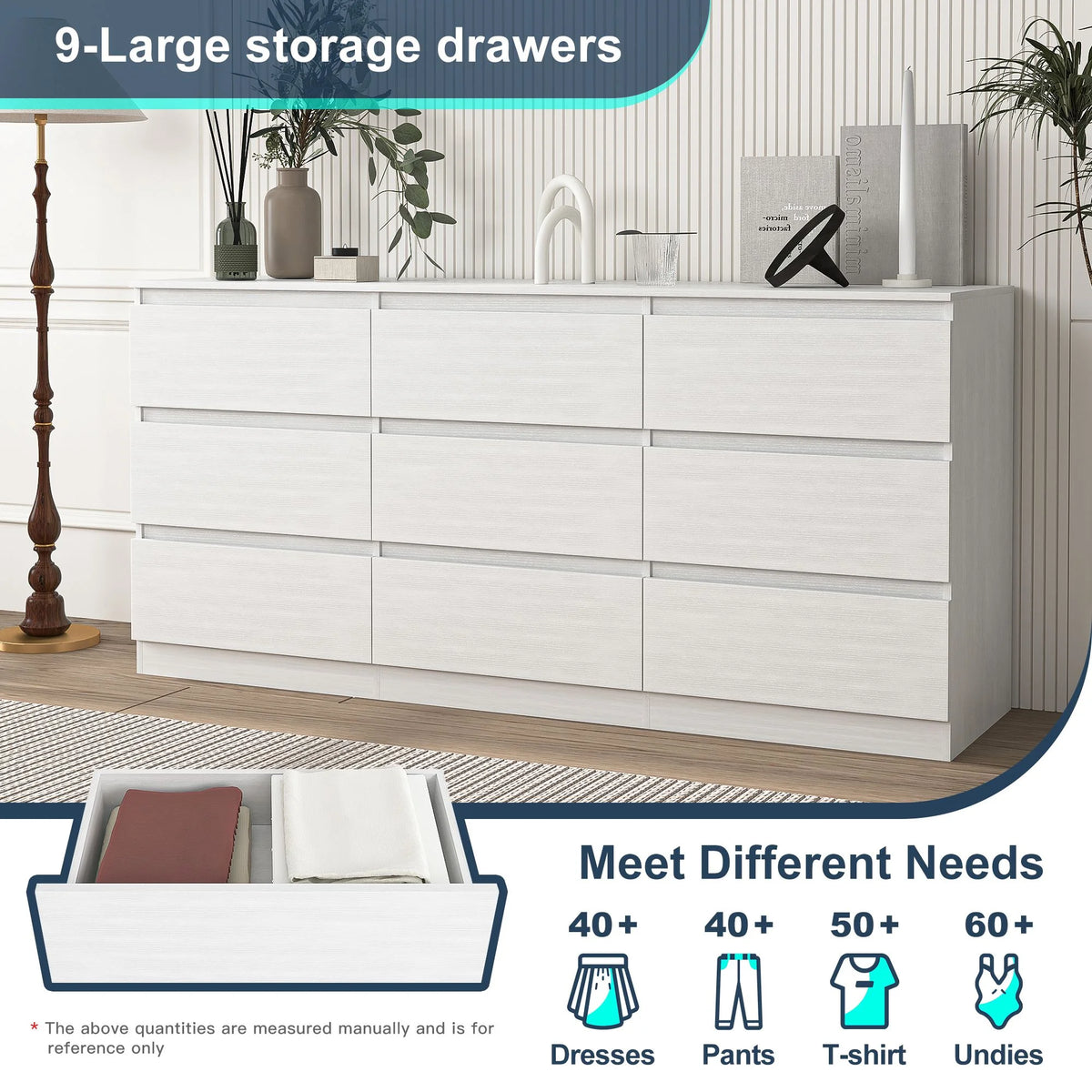 Resenkos Modern Mid Century 6 Drawer Wide Dressers Chests for Bedroom, Chest of Drawer Organizer Grey