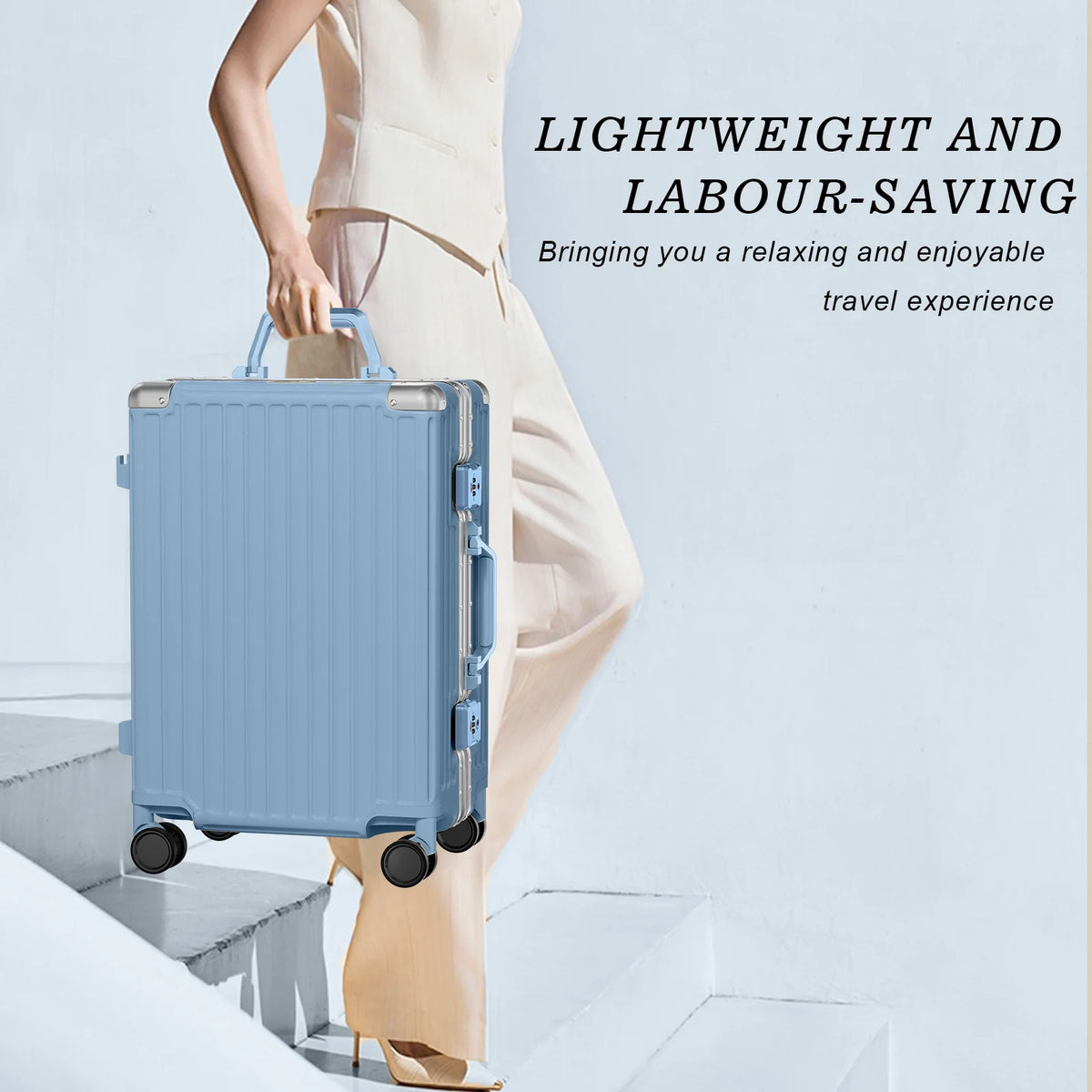 Luggage Aluminium Frame PC ABS Hardshell Suitcase with Spinner Wheels TSA Lock Zipperless Luggage 28 inch Silver