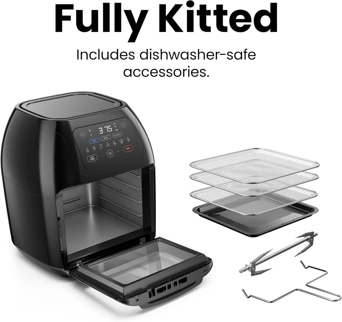 Chefman Multifunctional Digital 10 Qt. Air Fryer+ Rotisserie, Fry, Roast & Bake, 17 Presets - Black