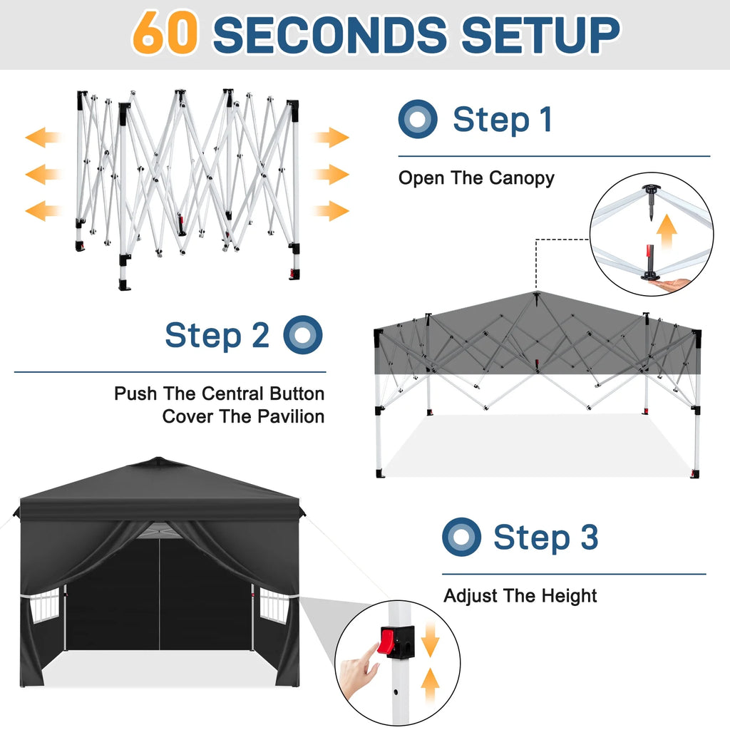 Ktaxon 10x10 Ez Pop Up Canopy Tent,Outdoor Sun Shade Shelter,Outdoor Gazebo,One Push Setup with Sidewalls,1 Roller Bag,4 Sandbags,UPF50+ - Pink