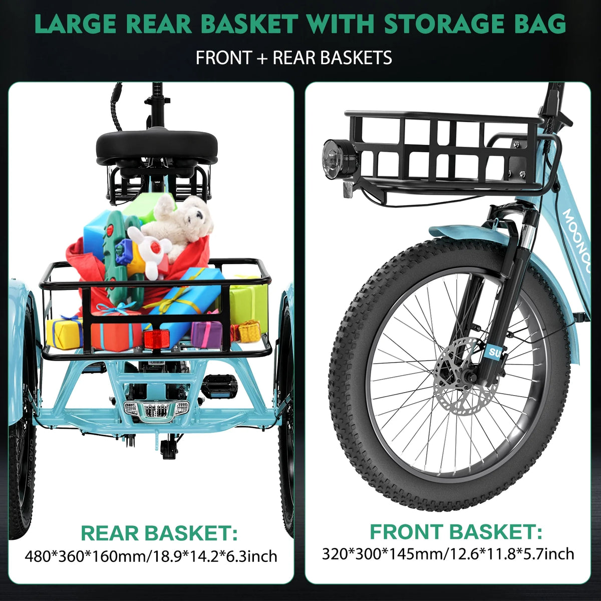 ABORON 3.0 Fat Tire Electric Trike for Senior Foldable E-Bike, 500W Motorized Tricycle Adult 20" Folding 3 Wheel Electric Commute Bike Trike w/48V Battery and Storage Baskets,