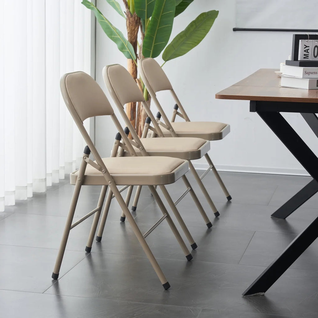 4 Pack Folding Chairs, Cushioned Padded Seat, Wedding Chairs with Metal Frame for Home, Office, Party Use, Light  Brown