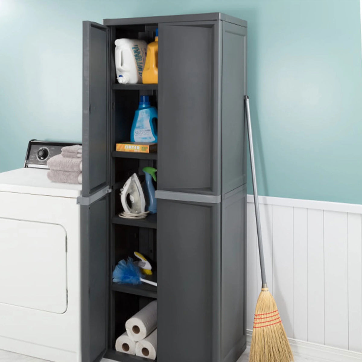 Sterilite 4 Shelf Cabinet Plastic, Flat Gray