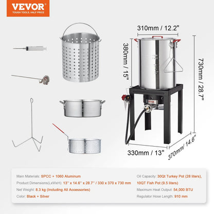 Masterbuilt 30QT Aluminum Turkey Deep Fryer Kit with High-Pressure Burner for Outdoor Use, Includes Poultry Rack and Thermometer