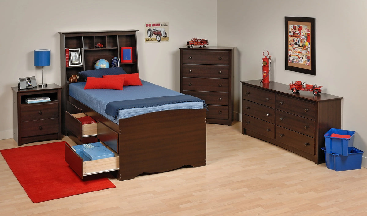 Prepac Fremont 6 Drawer Wooden Double Dresser, 16" x 59" x 29", Espresso