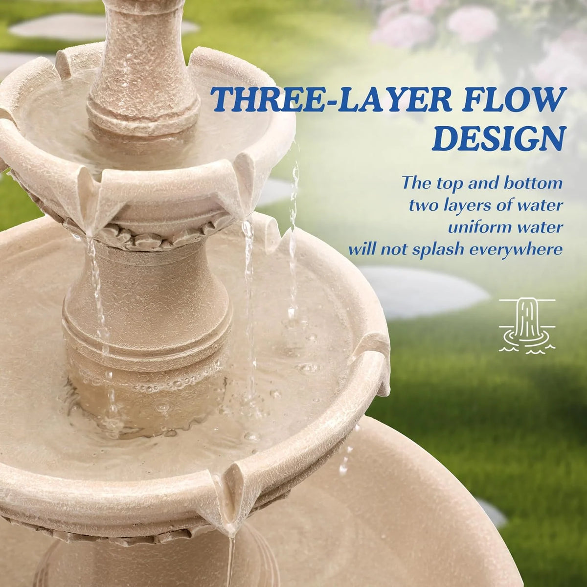 Magic Union Italian Solar Water Fountains Outdoor Garden Decor - 48.4''H Fountain and Waterfall, Large Cascading Indoor Floor-Standing Resin Bubbler Fountain Features W/Pump for Patio, Backyard