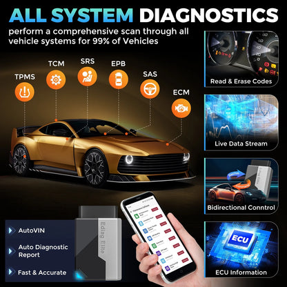 KINGBOLEN Ediag Elite OBD2 Bluetooth Car Scanner, Bi-Directional Control Scan Tool for iOS & Android with All System Diagnostic, 15+ Hot Reset, CANFD Protocol, FCA AutoAuth,Free Lifetime Update