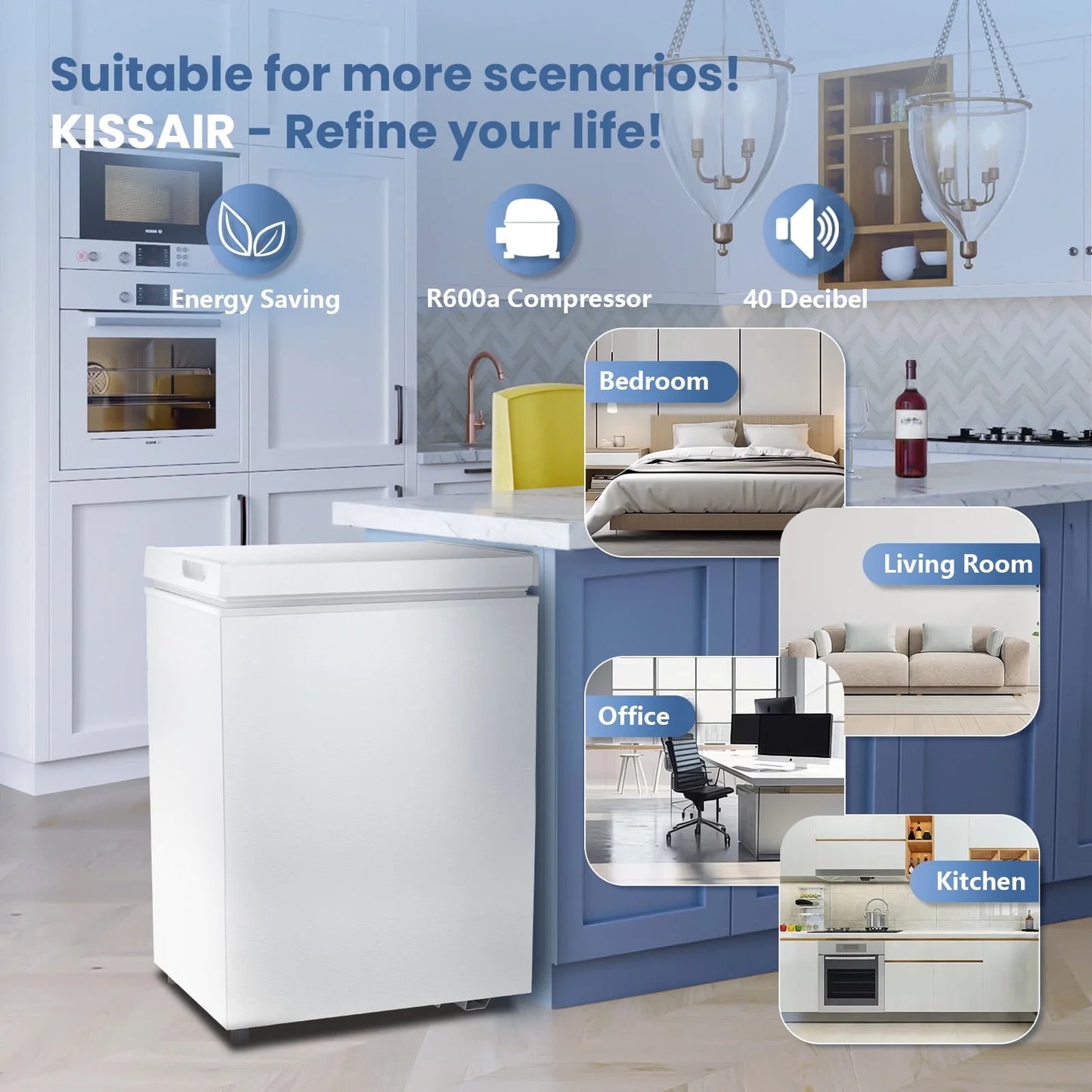 KNDKO 2.8cu.ft Chest Freezer, Freestanding Top Open Door Compact Freezer with Removable Basket, Adjustable 7 Thermostat and Bottom Defrost Water Drain for Apartment/Home, White