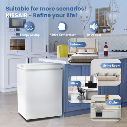 KNDKO 2.8cu.ft Chest Freezer, Freestanding Top Open Door Compact Freezer with Removable Basket, Adjustable 7 Thermostat and Bottom Defrost Water Drain for Apartment/Home, White
