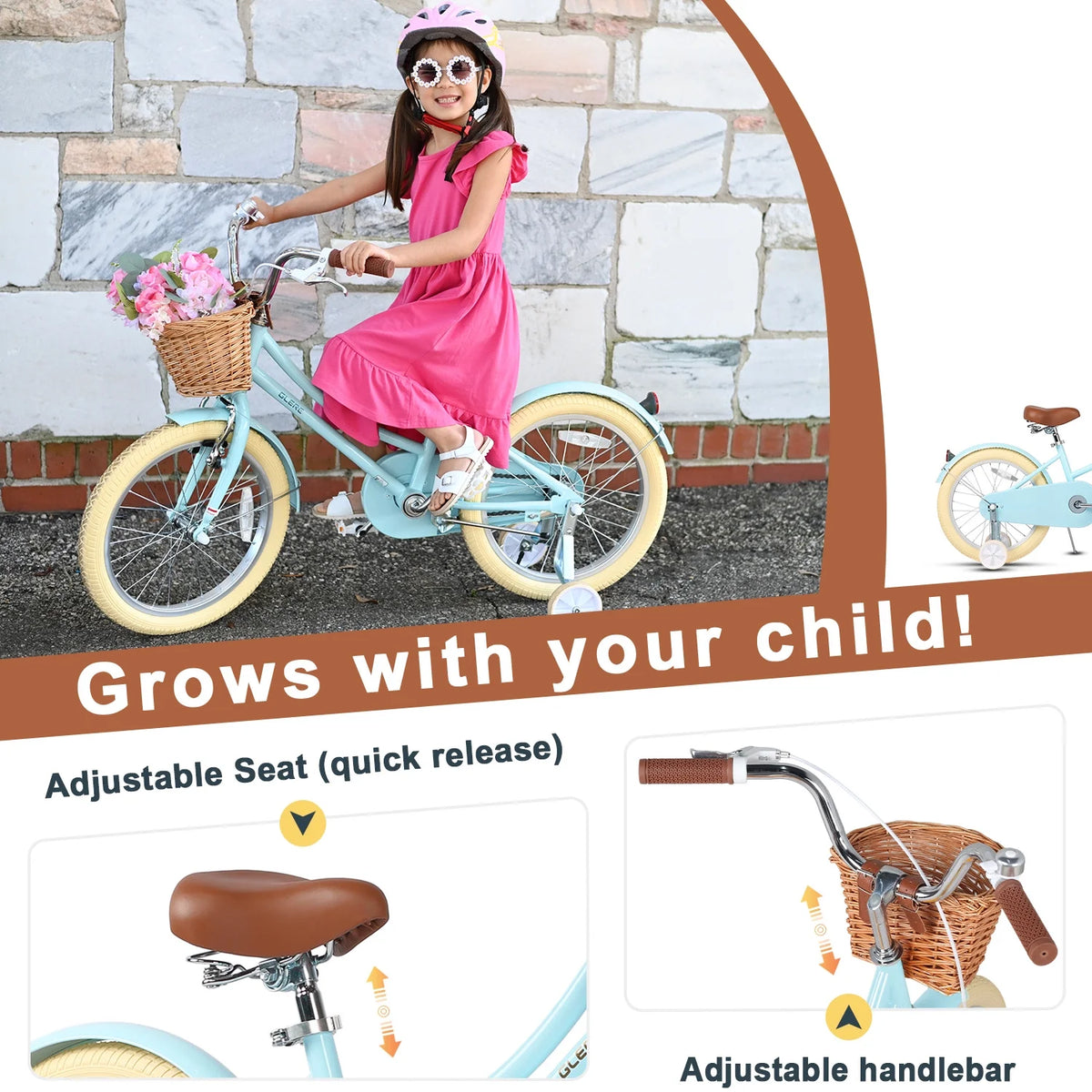 Glerc Little Molly 12 inch Kids Girls Bike for1 2-4 Years Old Child and Toddler,gifts,Pink