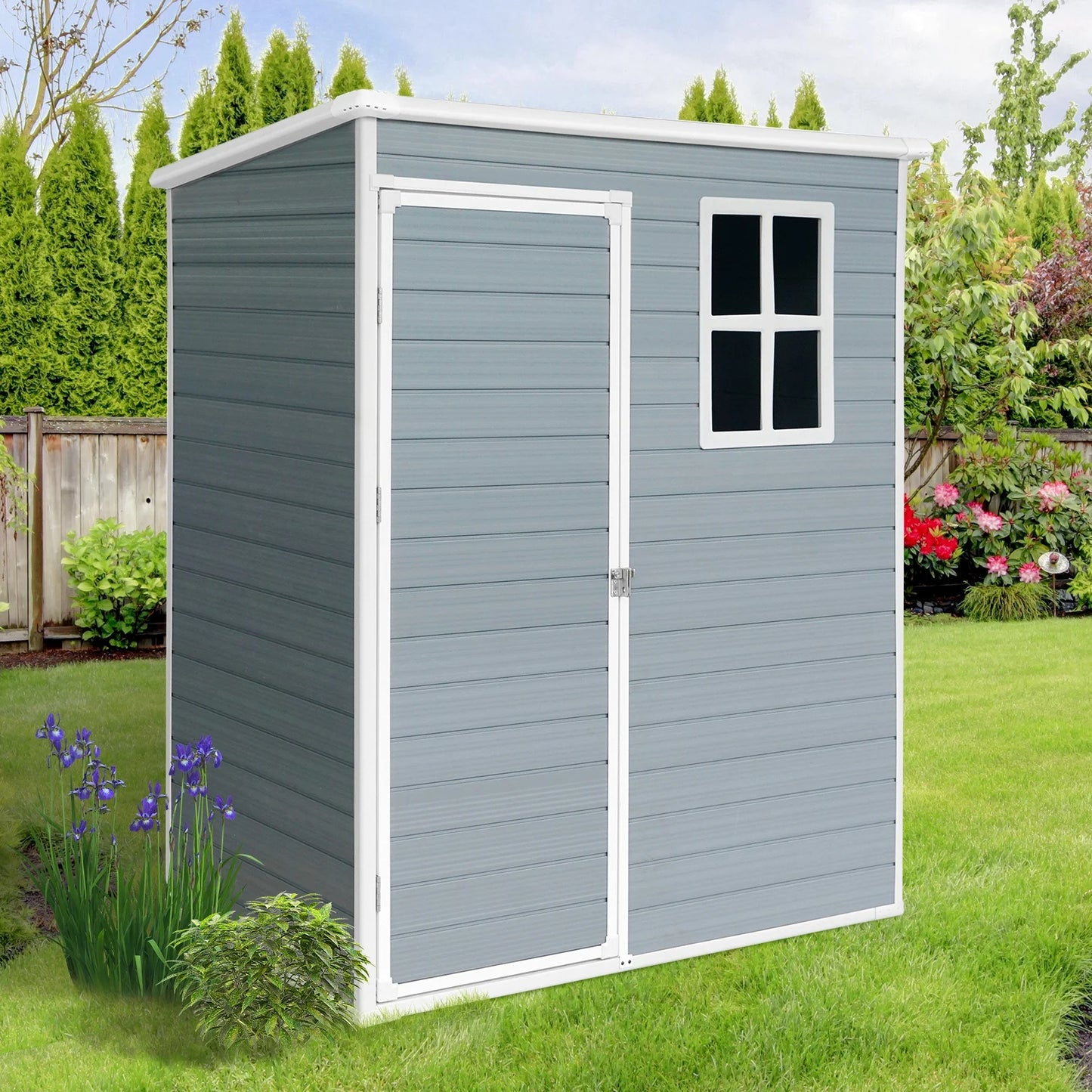 Seizeen Shed and Outdoor Storage, 41 Cu.Ft Small Outdoor Resin Shed with 3 Doors & Floor, 306GAL Deck Box Waterproof Plastic Tool Storage Shed for Cushion Lawn Mower Garbage Cans