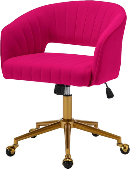 Westice Home Office Desk Chairs, Velvet Task Chair, Height Adjustable Swivel Vanity Chair with Golden Base for Vanity Study, Living Room Computer Room, Beige