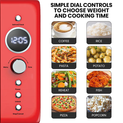 Total Chef Retro Microwave Oven, 0.7 Cu Ft, 8 Pre-Sets, 700W, Red