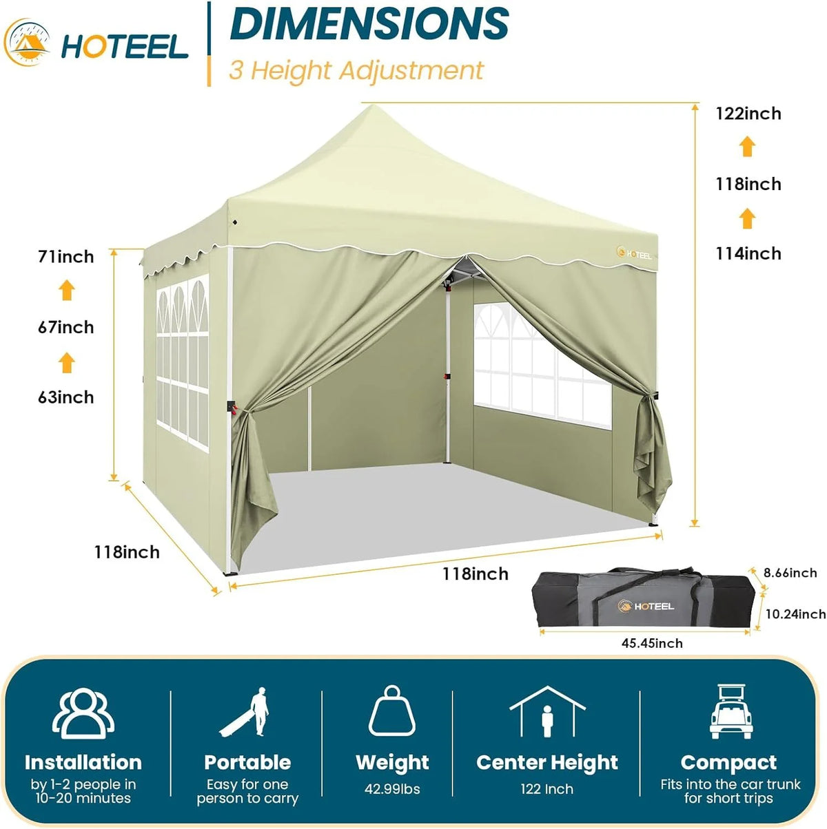 SANOPY 10' x 20' Pop up Canopy Party Tent with 6 Removable Sidewalls, Wave Eave Outdoor Waterproof Patio Gazebo Tent with Carry Bag, Backyards Camping Picnics, Black