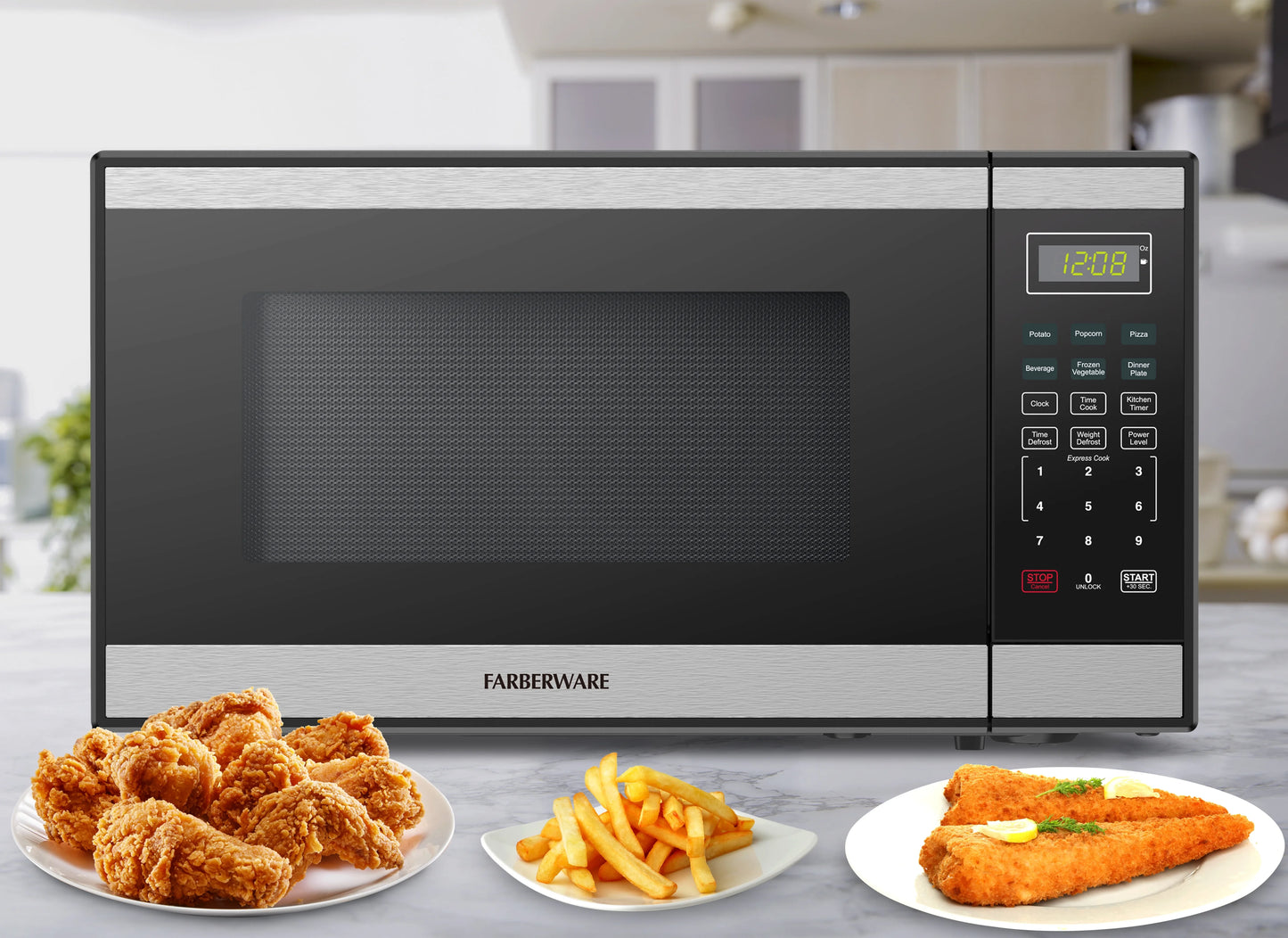 Farberware Countertop Microwave Ov 1100 Watts, 2.2 cu ft - Smart Sensor With LED Lighting and Child Lock - Perfect for Apartments and Dorms - Easy Clean Black Interior, Stainless Steel