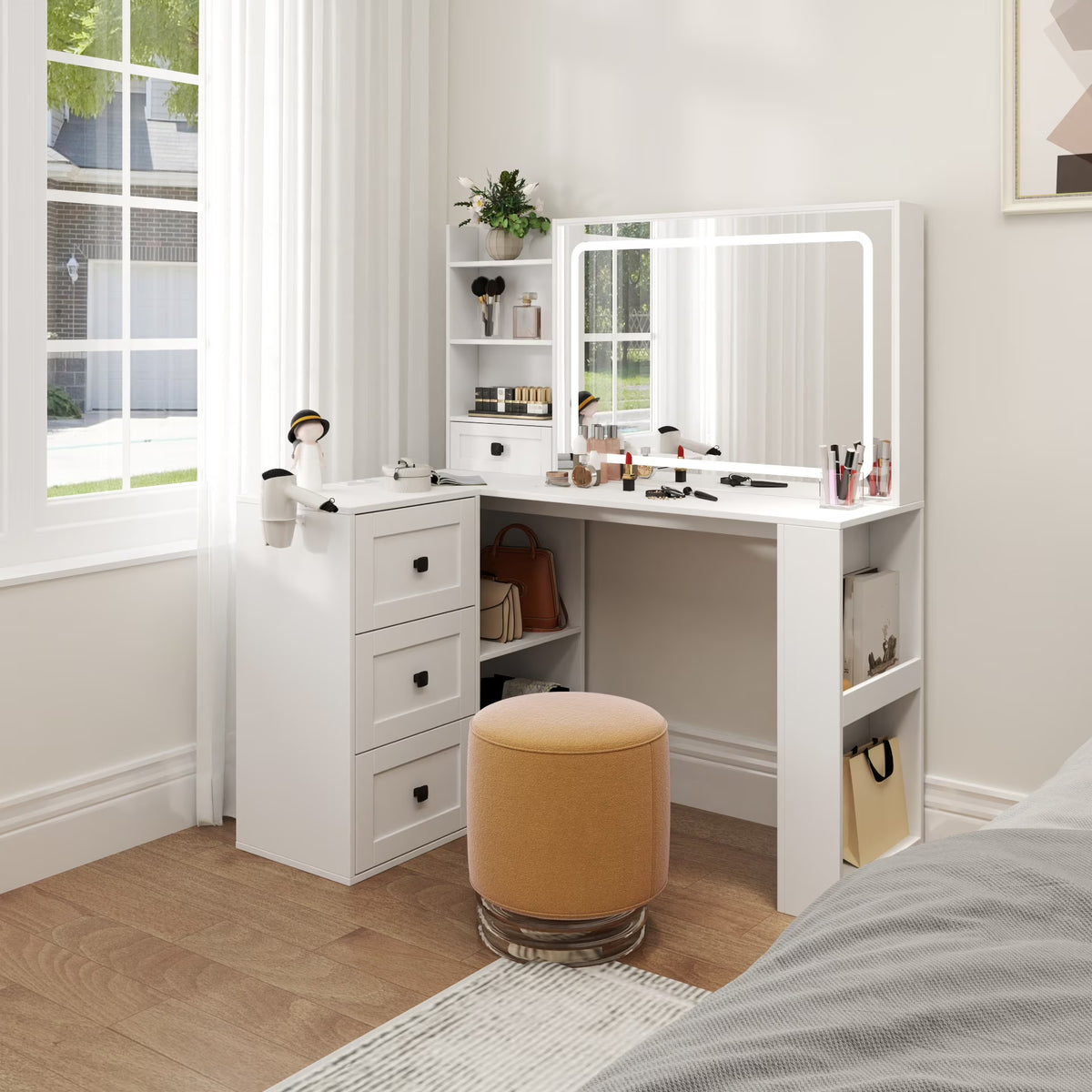Makeup Vanity Desk With Mirror And Lights, Charging Station, Make Up Vanity With Storage And 3 Large Drawers, 3 Color Modes Available For Bedroom Living Room