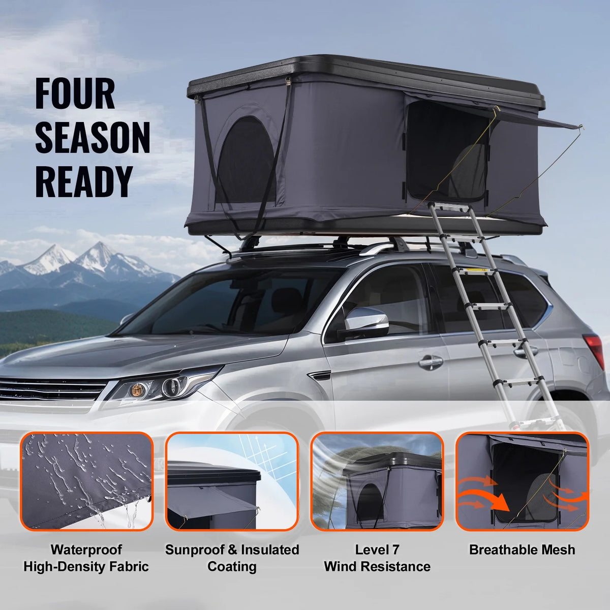 KFFKFF Hard Shell Rooftop Tent, Naturnest Model for 2-3 People, Includes Thick Mattress and Telescopic Ladder, Waterproof and Windproof, Suitable for Jeep, SUV, Van, and Pickup Trucks