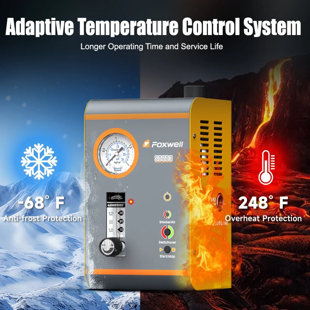 FOXWELL SD203 Automotive Smoke Machine with Pressure Gauge & Flow Meter, All Systems EVAP Vacuum Leak Detector