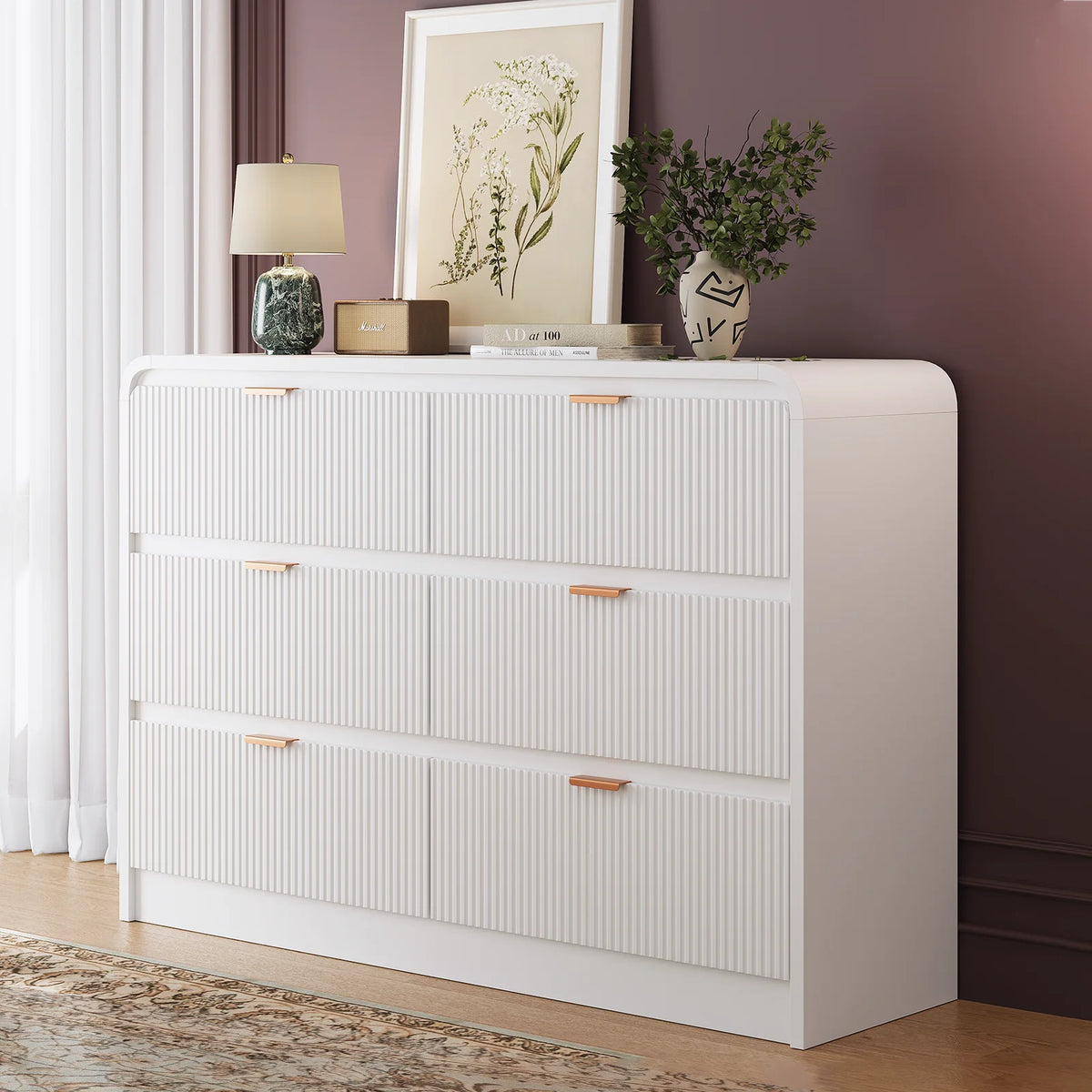 SELOOYE Fluted 5 Drawers Dresser for Bedroom, 47" Tall Modern Dresser Chest of Drawers, Black Accents, Fluted Fronts, Wood Storage Dressers Organizer for Bedroom, Living Room, Natural