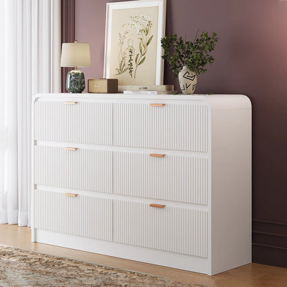 SELOOYE Fluted 5 Drawers Dresser for Bedroom, 47" Tall Modern Dresser Chest of Drawers, Black Accents, Fluted Fronts, Wood Storage Dressers Organizer for Bedroom, Living Room, Natural