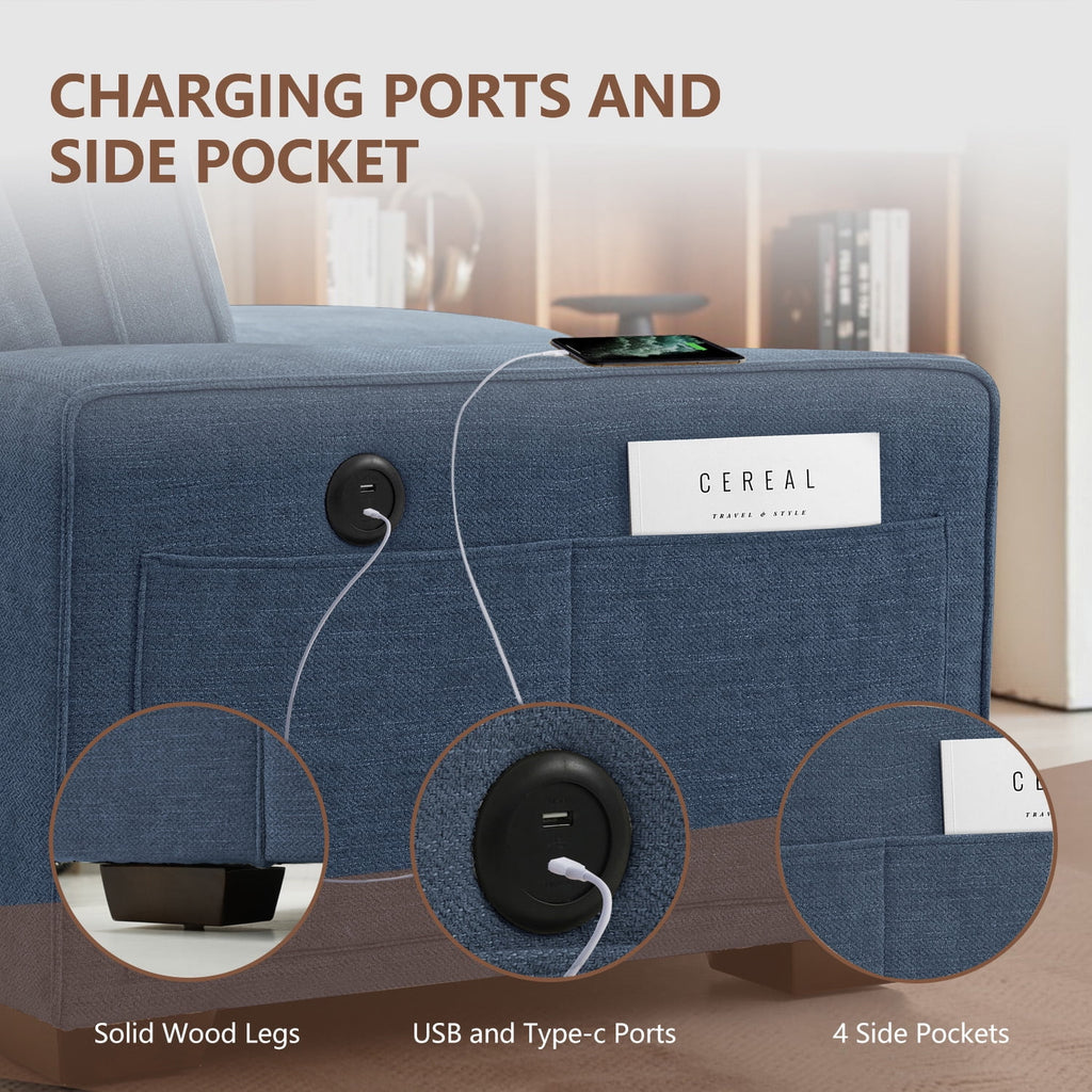 ASHOMELI 99'' Convertible Sectional Sofa,L Shaped Couch,Multi-Functional Reversible Sofa with USB and Type-C Charging Ports, Storage Space, Breathable Fabric