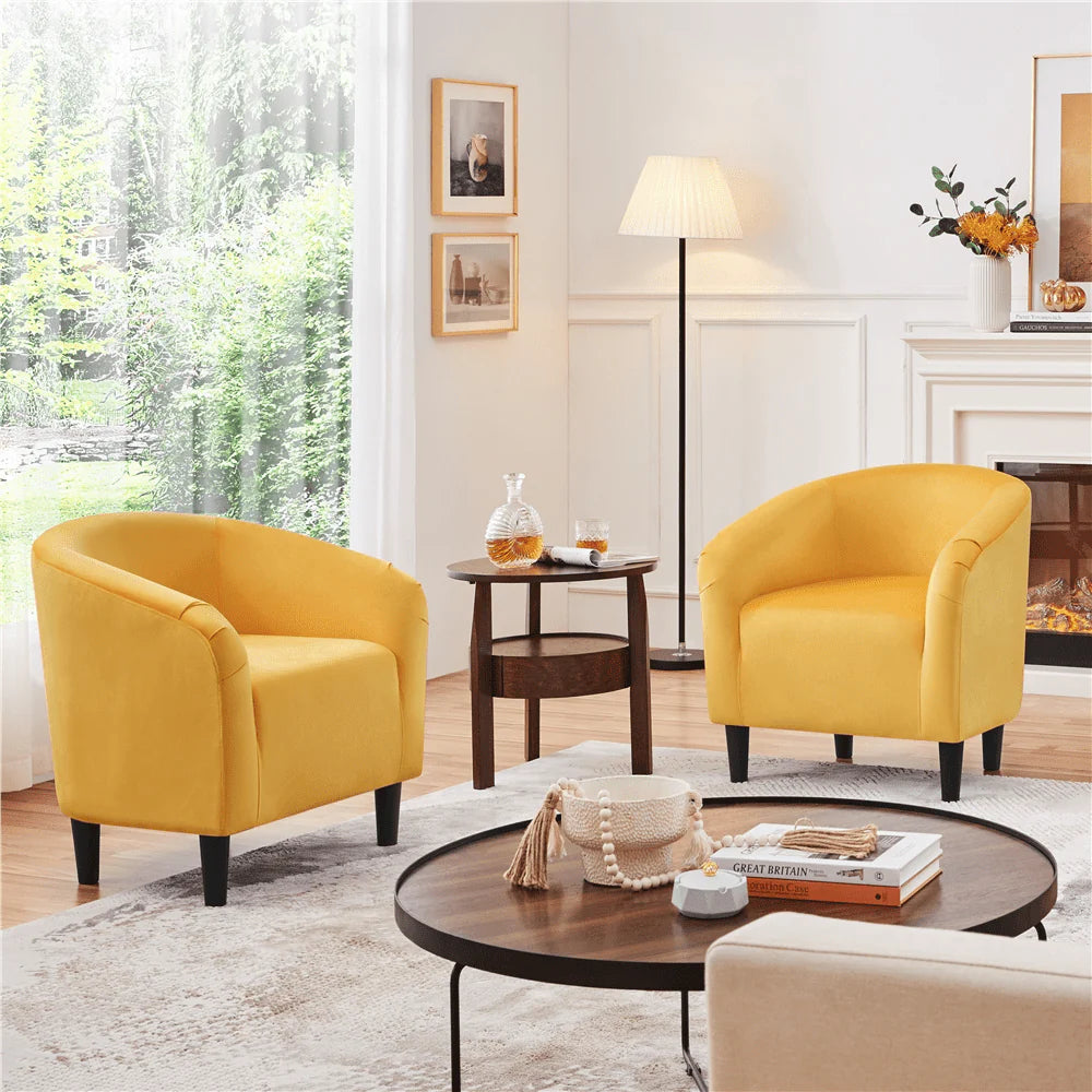 Easyfashion Tub Chair, Set of 2, Yellow Velvet