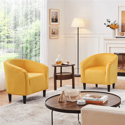 Easyfashion Tub Chair, Set of 2, Yellow Velvet