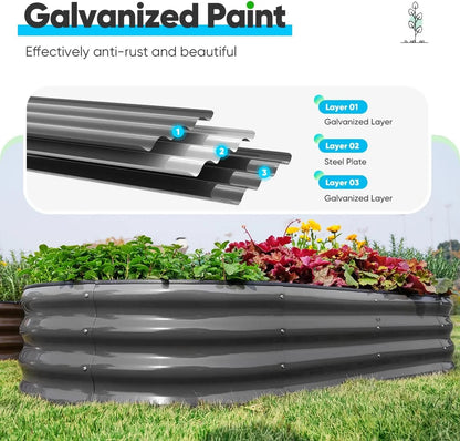 Quictent 8x3x1 ft Galvanized Raised Garden Bed Kit with Self Watering System and Mesh Cover, Large Oval Metal Outdoor Planter Garden Boxes for Vegetables Herbs Flowers