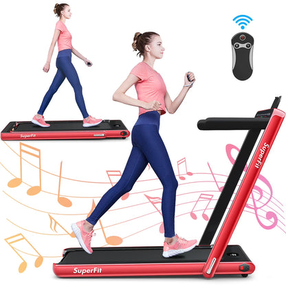 Gymax 2 in 1 Folding Treadmill 2.25HP Running Machine w/ Dual Display APP Control Black