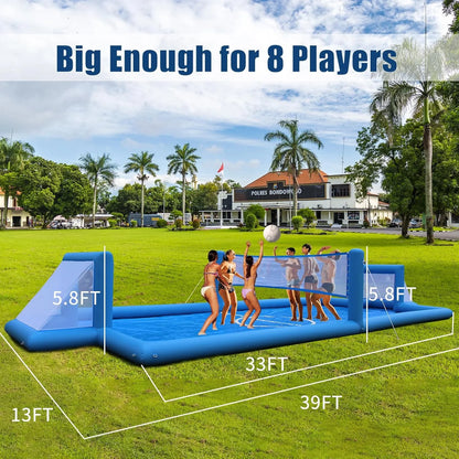 33FT Inflatable Volleyball Court Beach Pool Volleyball Net for Backyard Outdoor Training Game with 800W Air Pump, Volleyball Pool/Water Volleyball Field