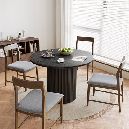 Rophefx 35.4" Solid Wood Round Dining Table with Handcrafted Relief Pedestal,Circle Dining Table,Walnut