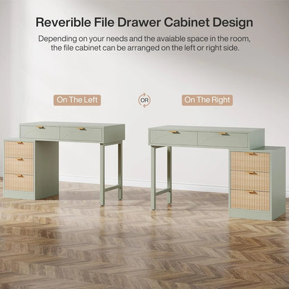 Tribesigns 39" Reversible Computer Desk with 5 Drawers, Wood Writing Desk for Home Office, Green