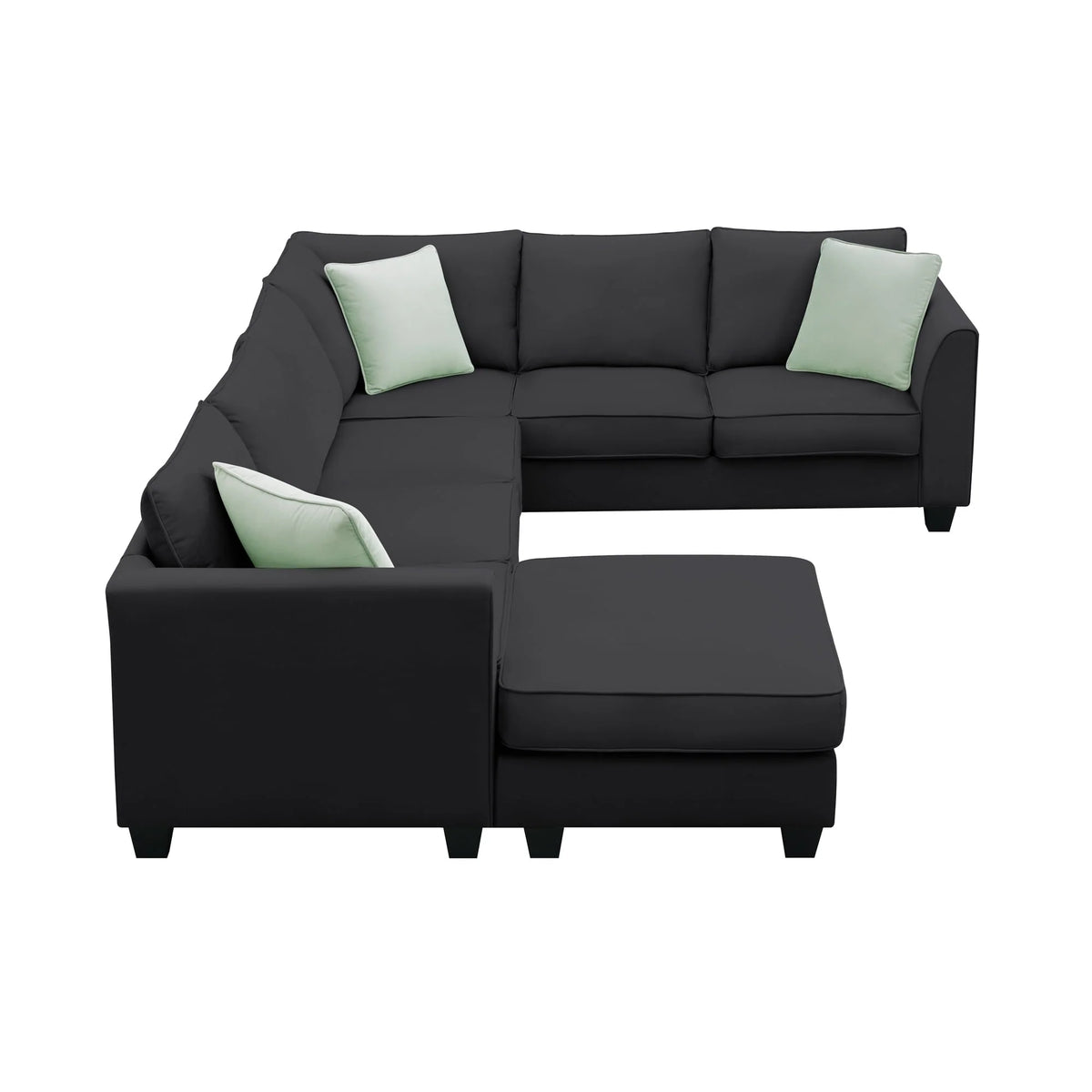 L-Shaped Modular Sectional Couch, KAMIDA 7-Seater Sectional Couch with Ottoman and 3 Pillows, Modern L-Shaped Fabric Upholstered Couch Furniture, Heavy Duty Sectional Couch for Living Room, Black