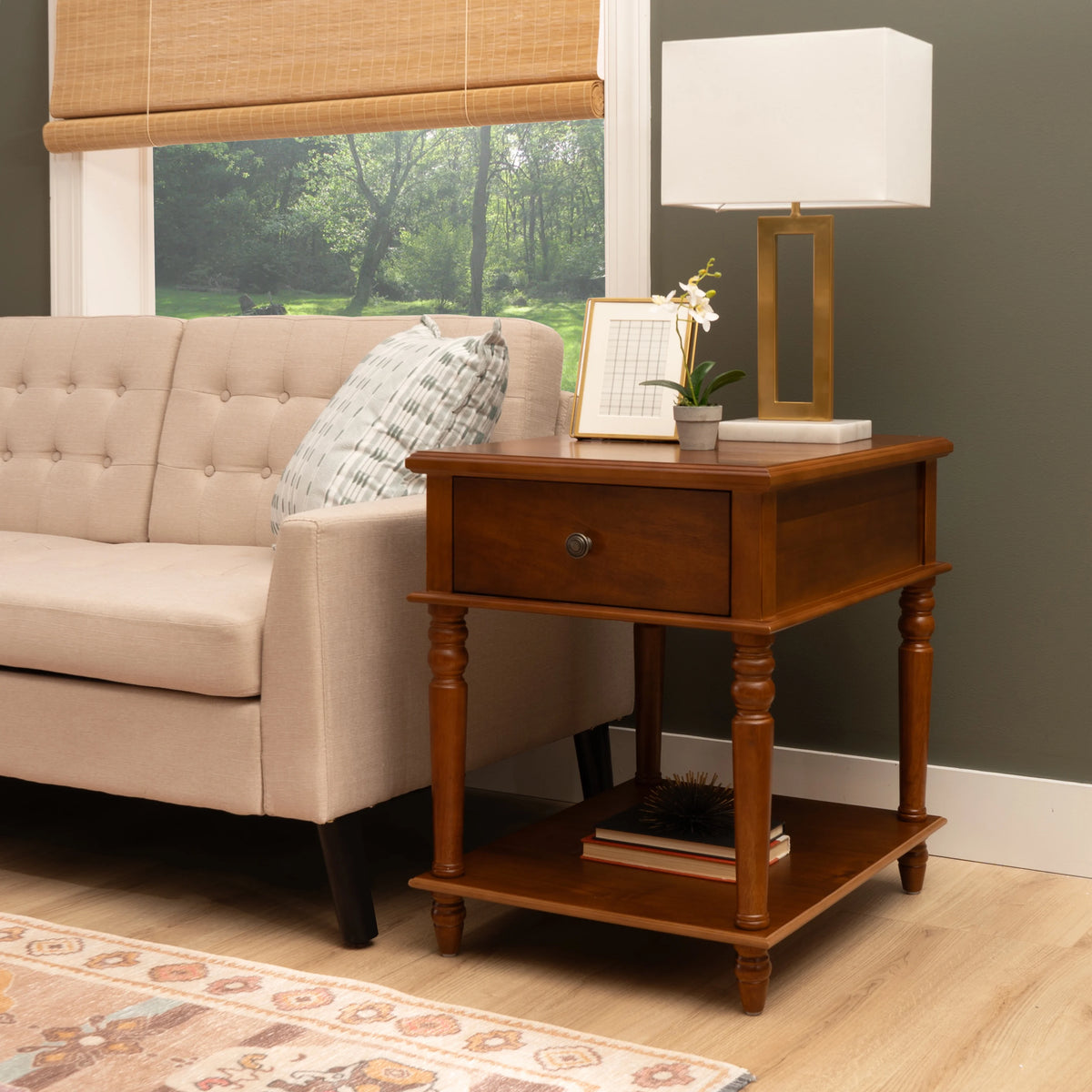 Powell McGhie Single Drawer Indoor End Table with Shelf, 26" Tall, Natural