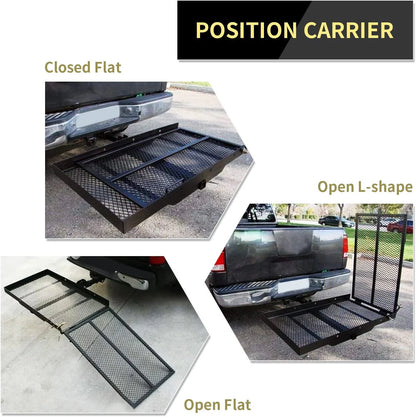 HECASA 500lbs Carrier Hitch Mounted Cargo Folding Scooter and Wheelchair Carrier Mobility Rack with Loading Ramp