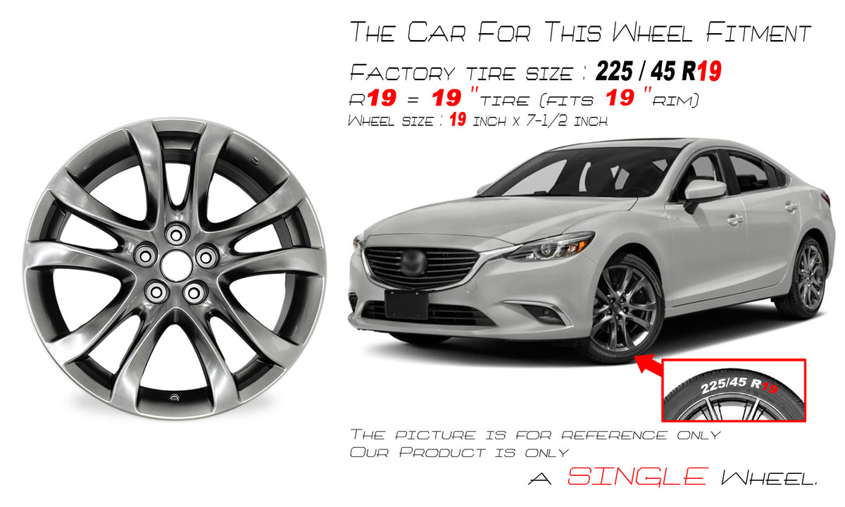 19" 19x7.5" Automotive Rim New Single Wheel for Mazda 6 2014 - 2017 Dark Hyper Silver OEM Design Replacement