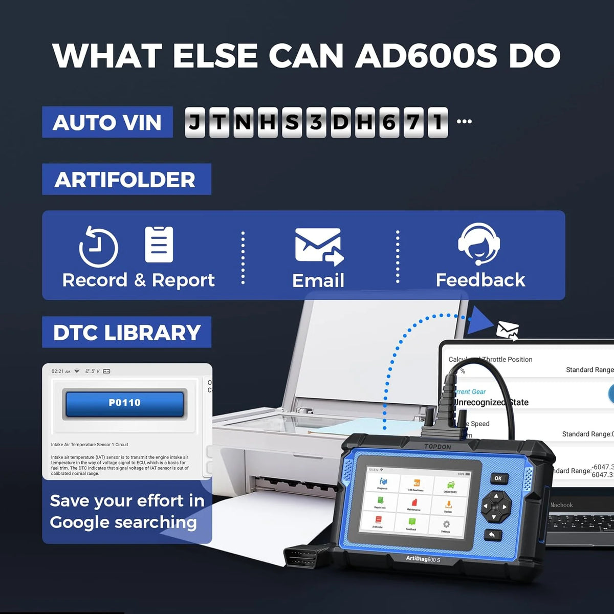 OBD2 Scanner TOPDON AD600S C0de Reader, 9 Reset Services, Free Lifetime Upgrade