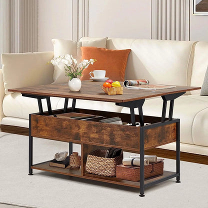 MONVANE 40" Lift Top Coffee Table with Storage for Living Room, Rustic Brown