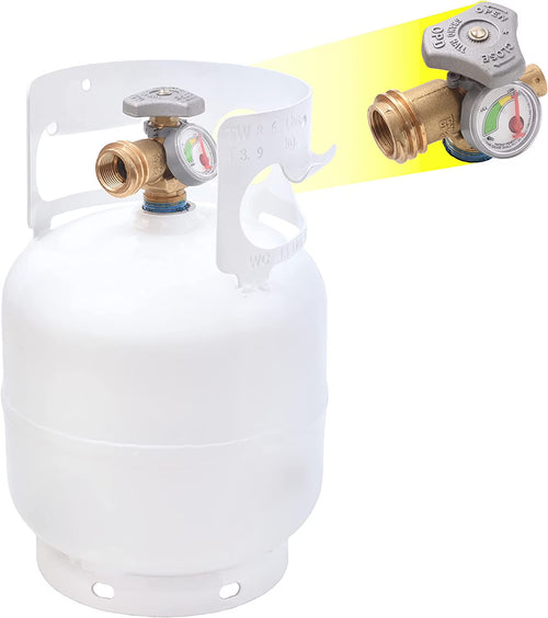 Flame King YSN5LB-GAUGE 5lb Steel Propane Tank Cylinder with Gauge and OPD Valves for Grills and BBQs, Camping, Fishing, & Outdoor Activities, White