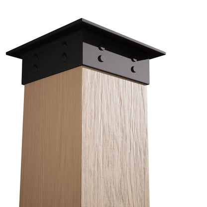 Ekena Millwork 6"W x 5'H Sand Blasted Endurathane Faux Wood Non-Tapered Square Column Wrap with Faux Iron Capital & Base