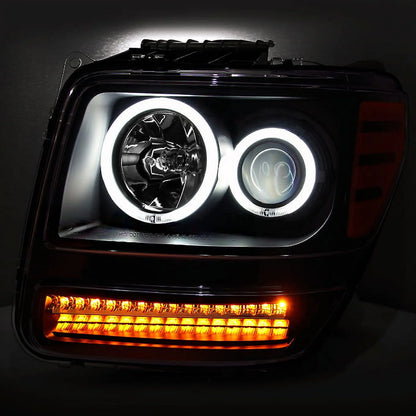 AKKON - For 2007 2008 2009 2010 2011 2012 Dodge Nitro Dual CCFL Halo Black Projector Full LED Turn Signal Headlights