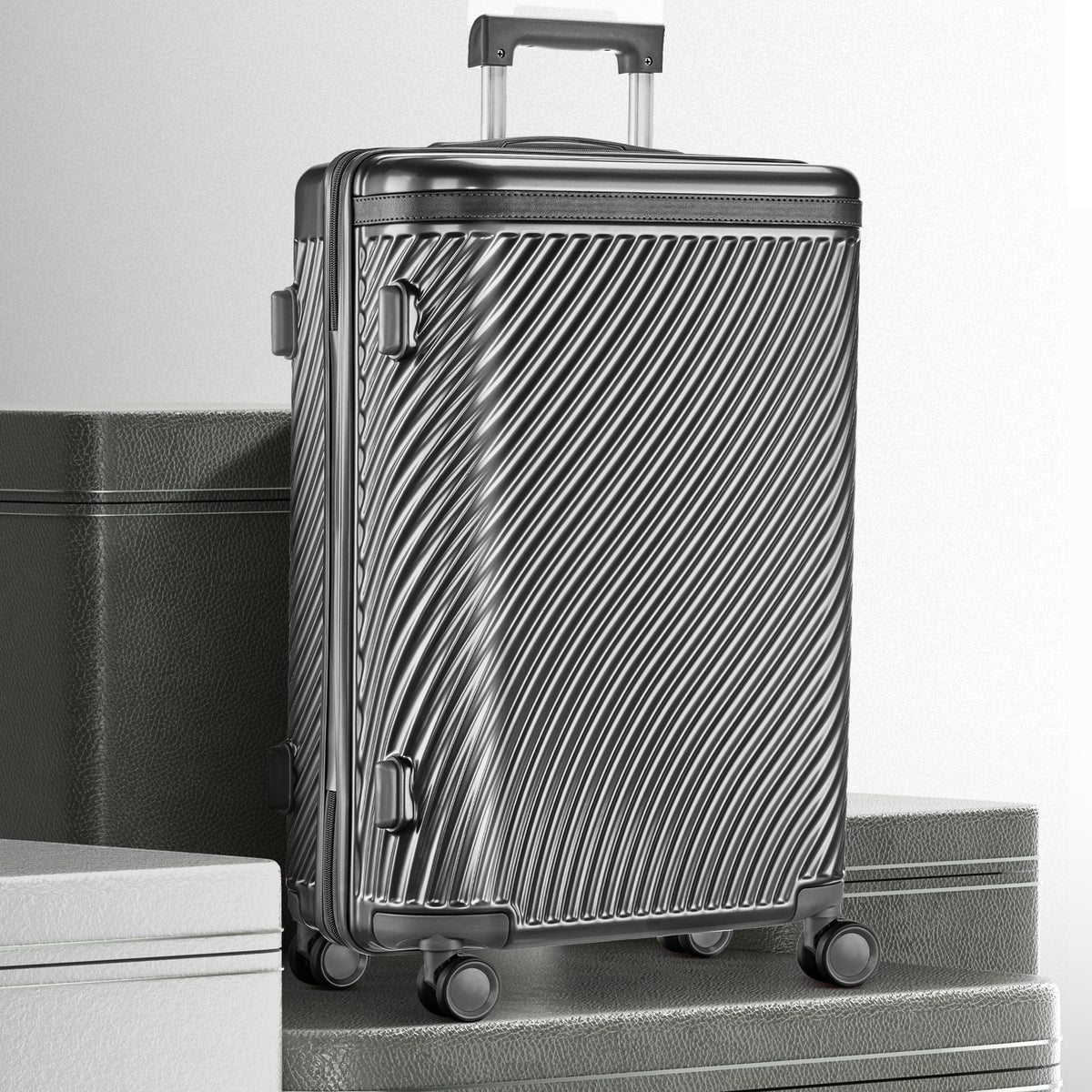 3 Piece Luggage Sets Hard Shell Suitcase Set with Spinner Wheels for Travel Trips Business 20" 24" 28", Rose Gold