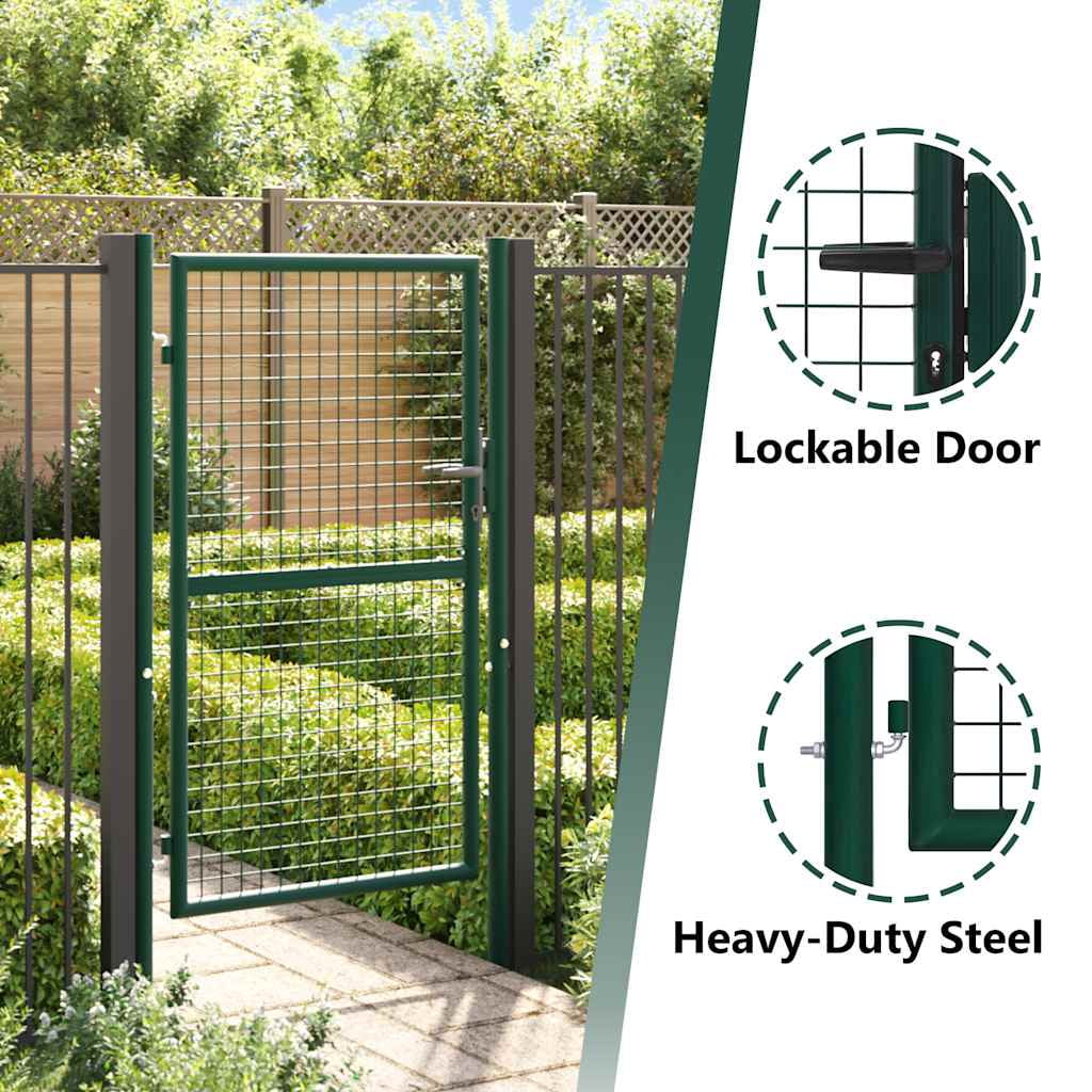 vidaXL Fence Gate Metal Fence Post Garden Gate for Outdoor Patio Steel Green