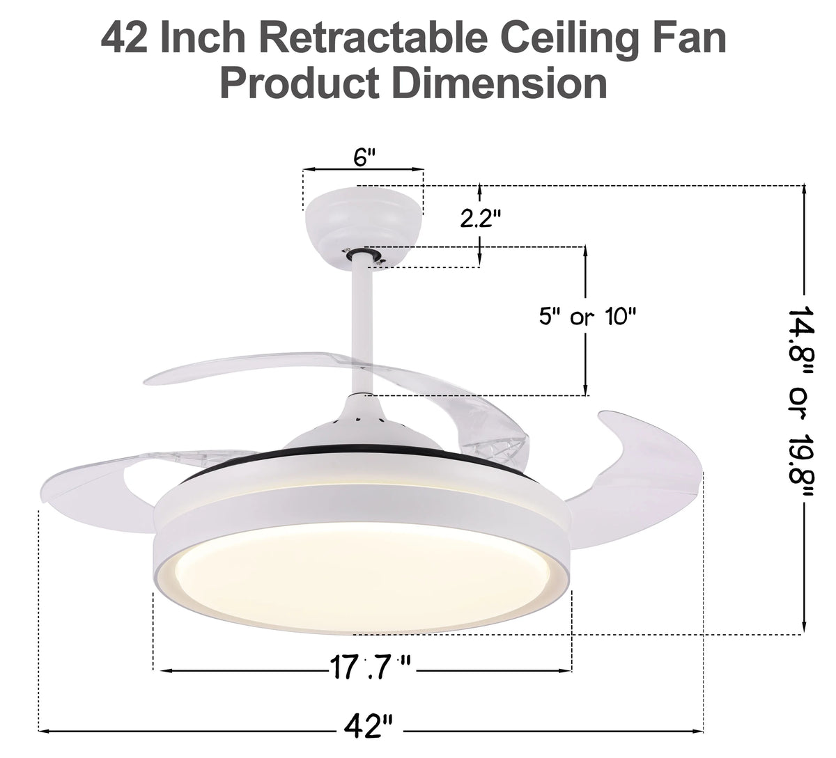 42" Retractable LED Ceiling Fan with Remote Control and Light Kit Included